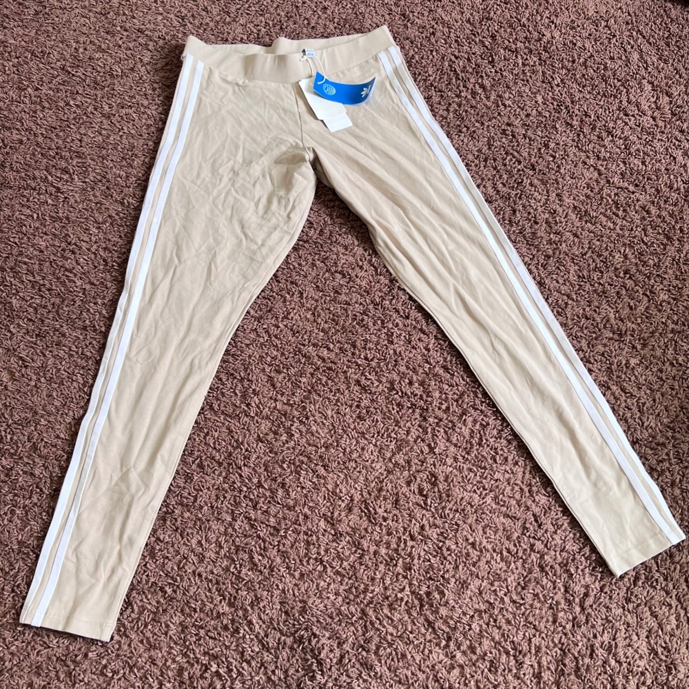 Adidas Originals 3-Stripes Womens Tights Wonder Beige White Leggings Size Medium